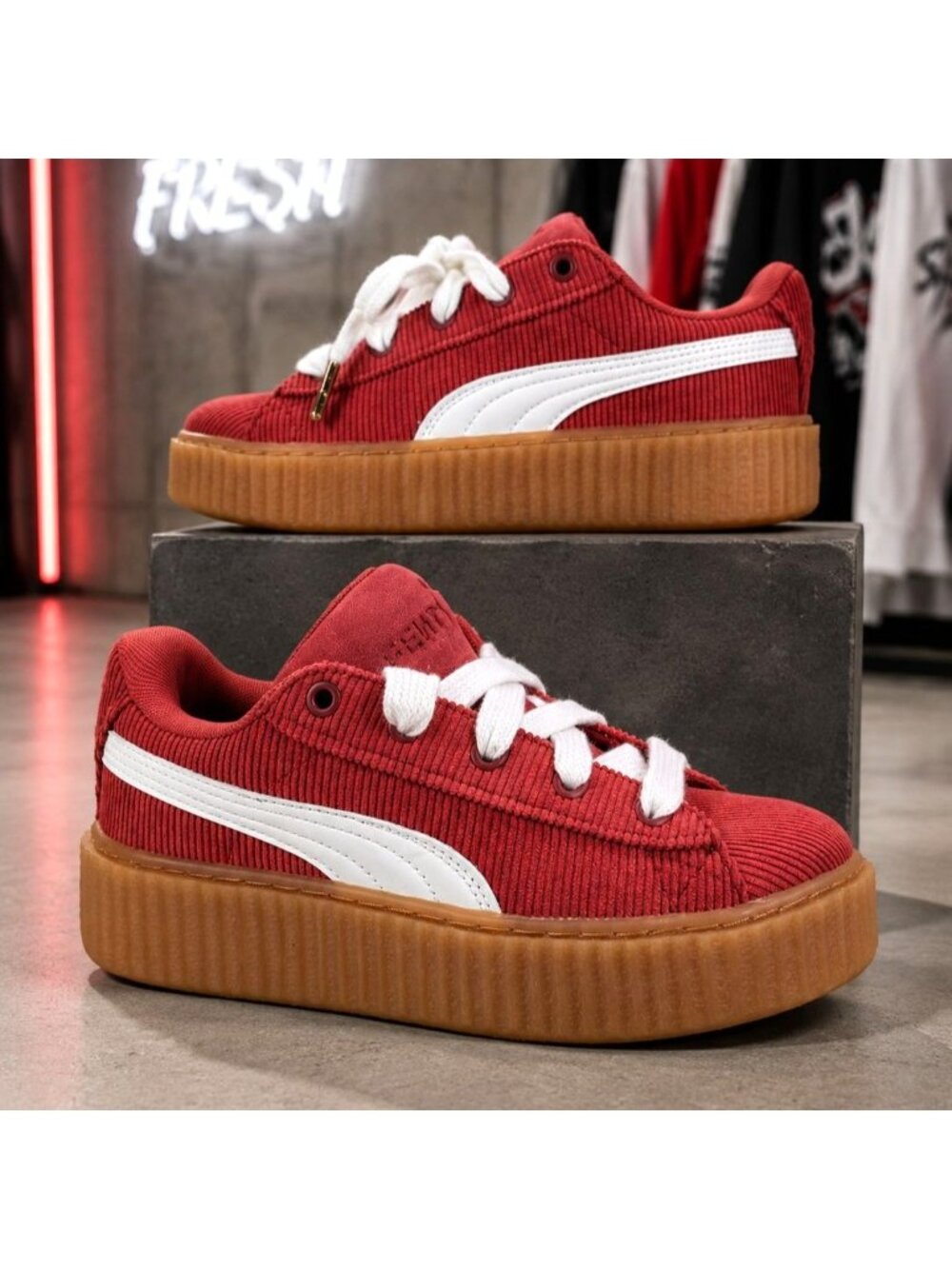 Puma x Rihanna Fenty Creeper Phatty Womens Size 6 Red Corduroy Platform Shoes